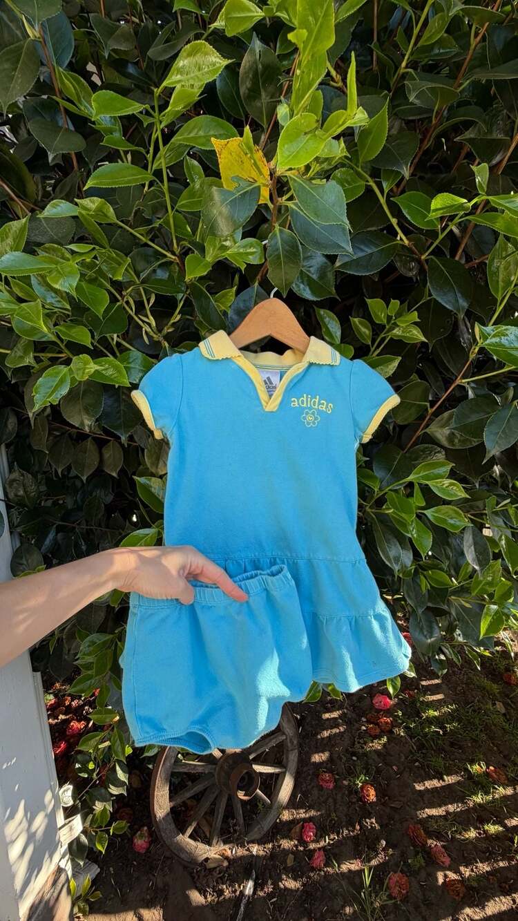 Y2K Adidas Baby Girl Polo Dress and Bloomer Set Blue Yellow 24M